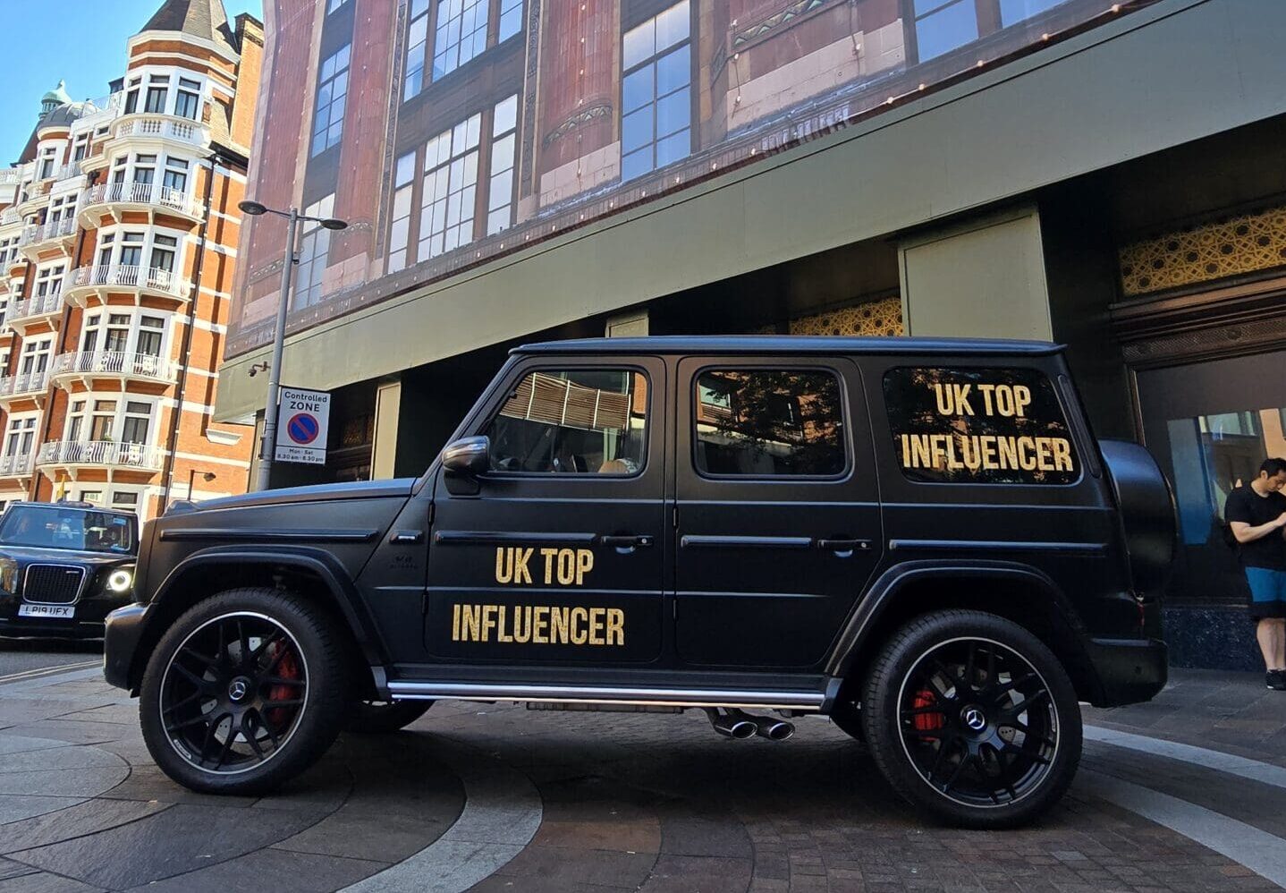 20250517_150954 UK Top Influencer G Wagon outside Harrods, Knightsbridge, London
